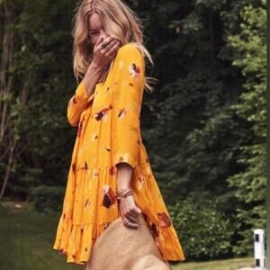 Sezane Aure Silk A-Line Mini Dress in Saffron Yellow 42 US 10